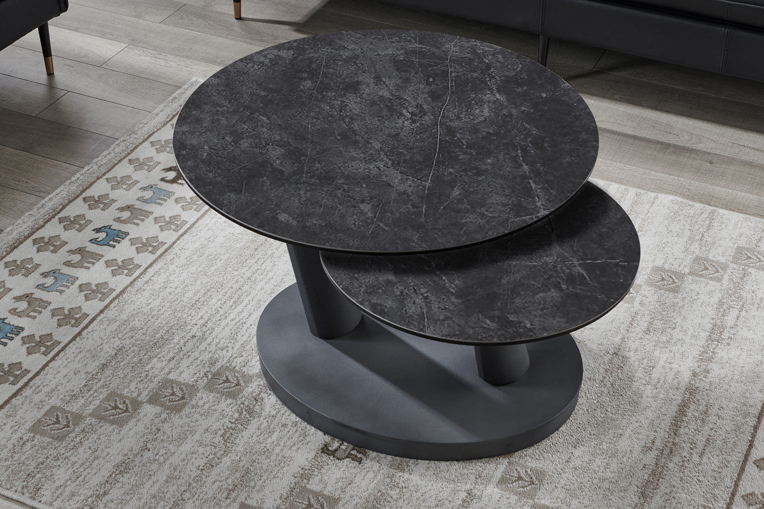 Salontafel noir Rond Draaibaar Steen Donkergrijs