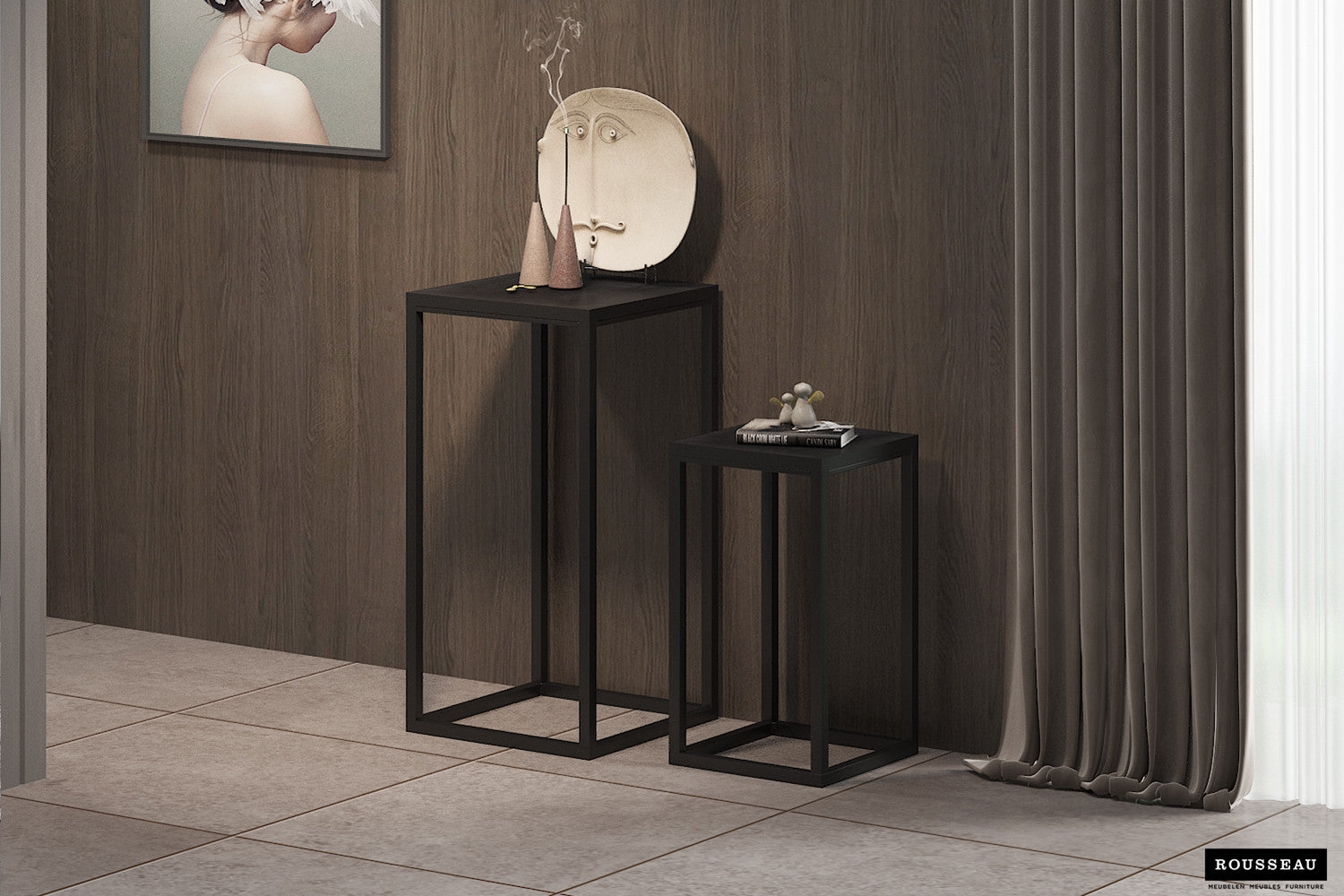 Bijzettafel ravi 2-delig Mango hout zwart