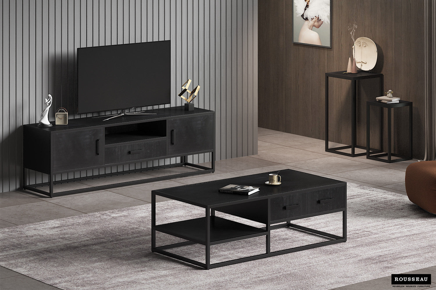 Bijzettafel ravi 2-delig Mango hout zwart