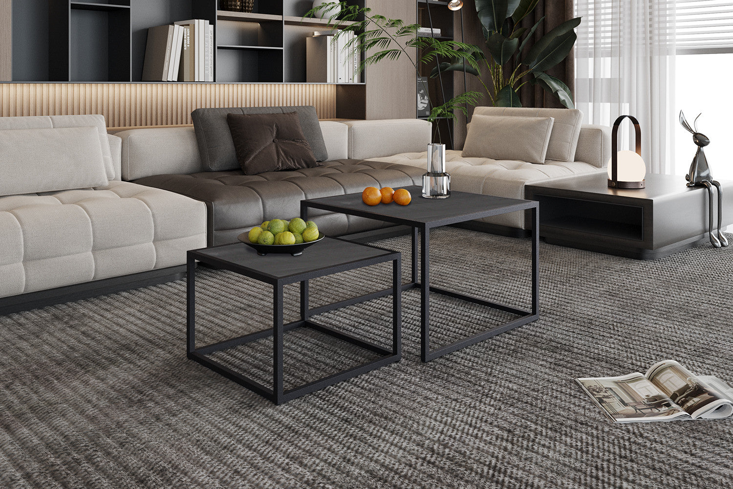 Salontafel ravi 2-delig Mango hout Zwart