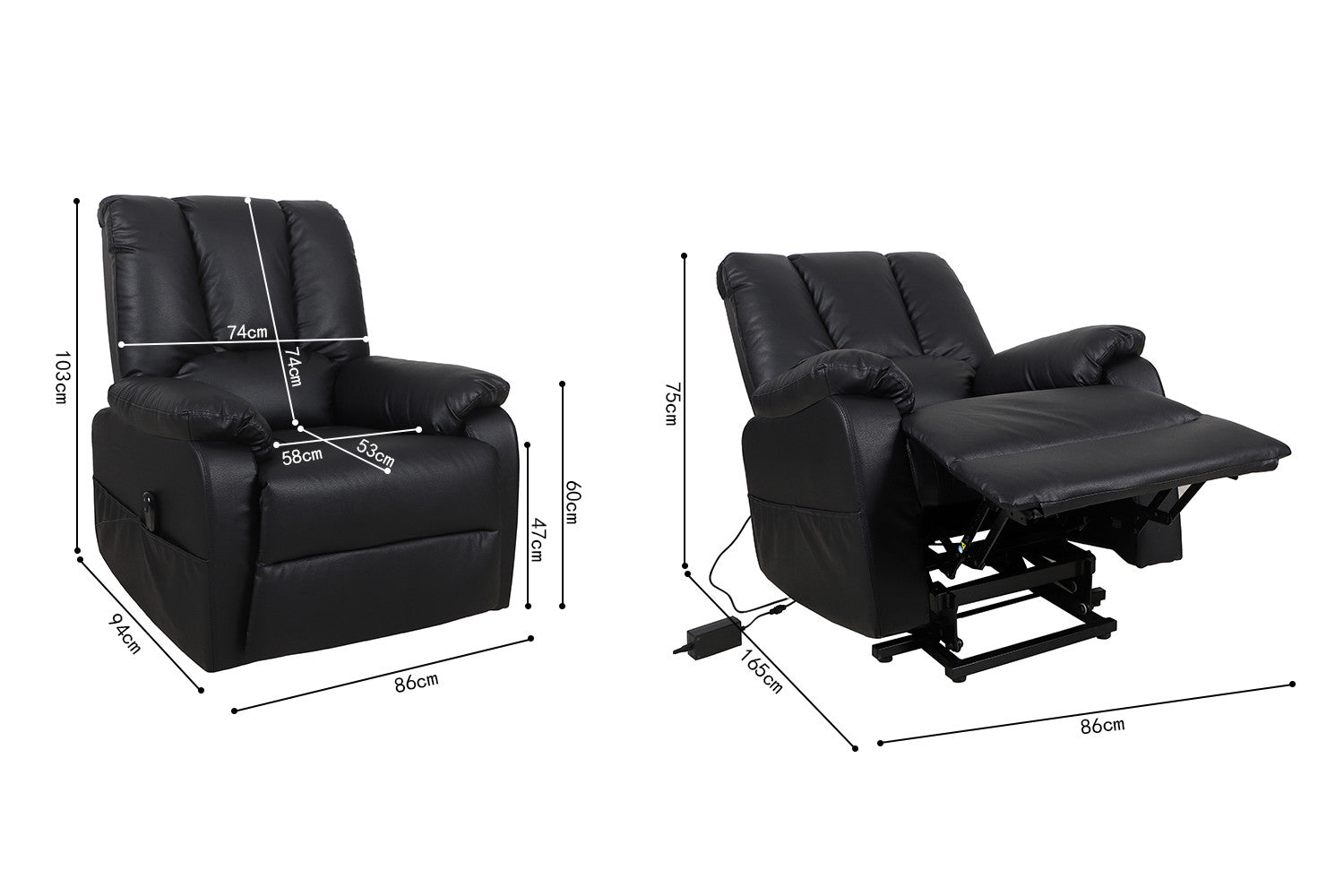 Electrische Relax met lift nero PU Zwart