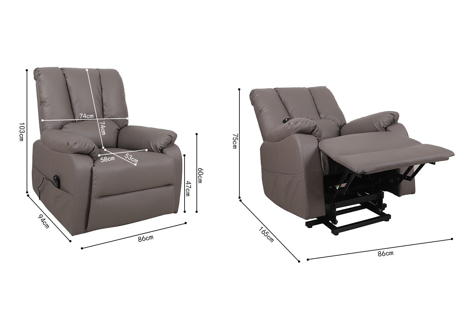 Electrische Relax met lift nero PU Taupe