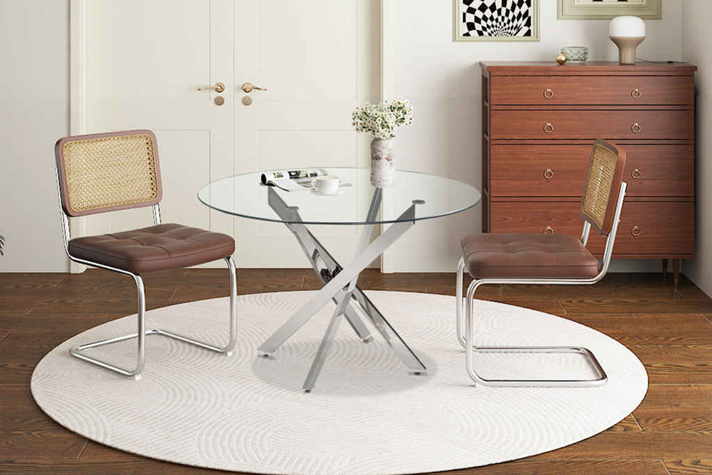 Tafel deeds 120 cm Rond Glas, Poten Chroom