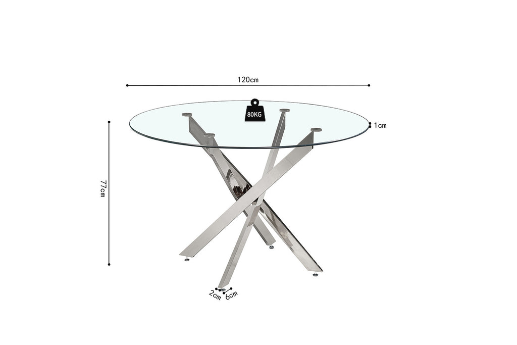 Tafel deeds 120 cm Rond Glas, Poten Chroom
