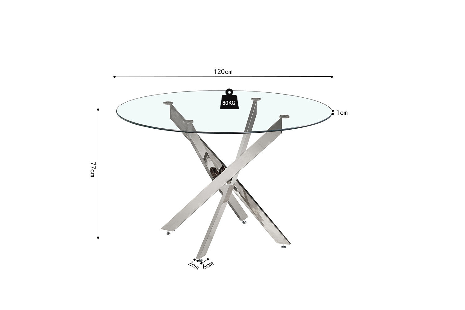 Tafel deeds 120 cm Rond Glas, Poten Chroom