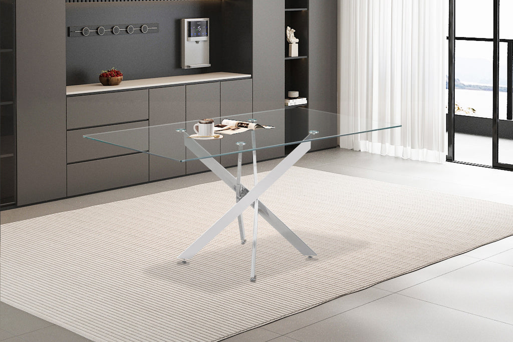 Tafel deeds 160 cm Glas, Poten Chroom