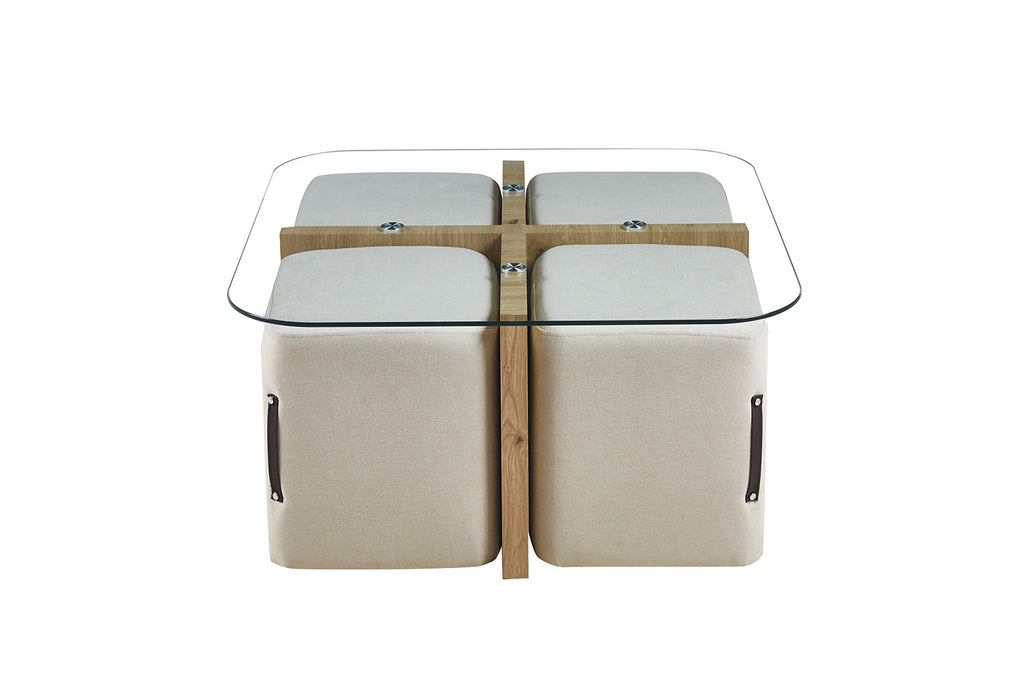 Salontafel lunor met 4 poefs stof Decor Oude eik