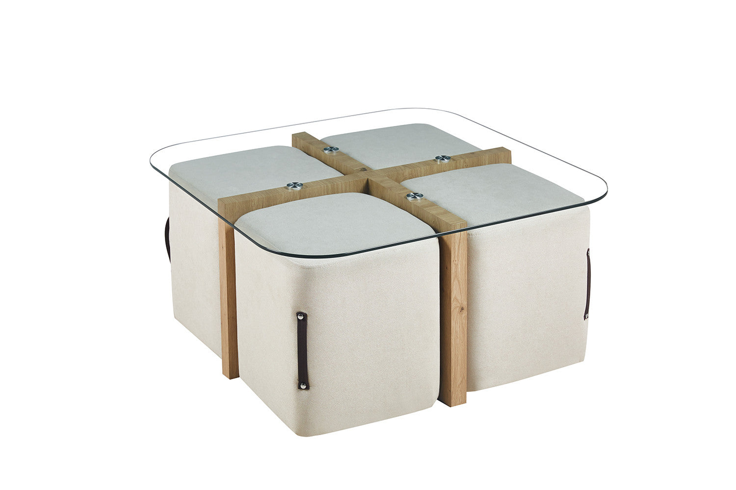 Salontafel lunor met 4 poefs stof Decor Oude eik