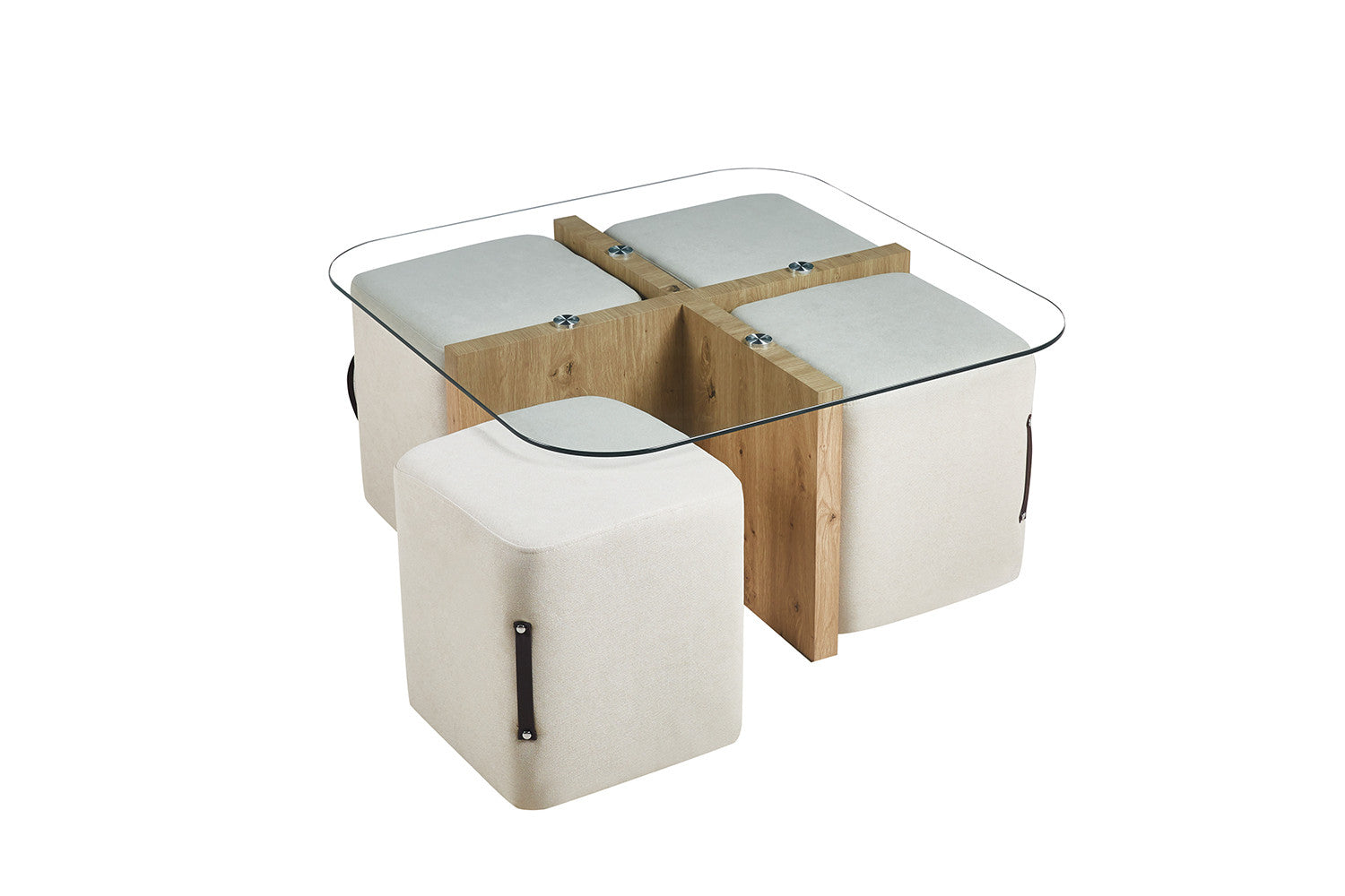 Salontafel lunor met 4 poefs stof Decor Oude eik