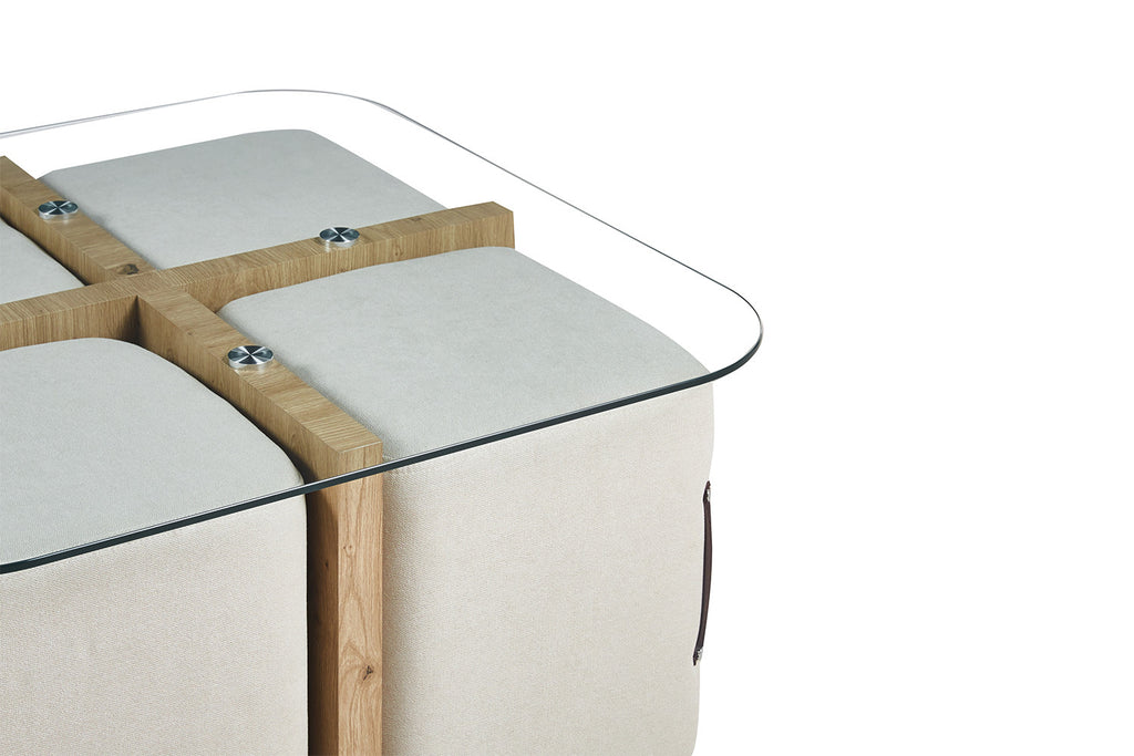 Salontafel lunor met 4 poefs stof Decor Oude eik