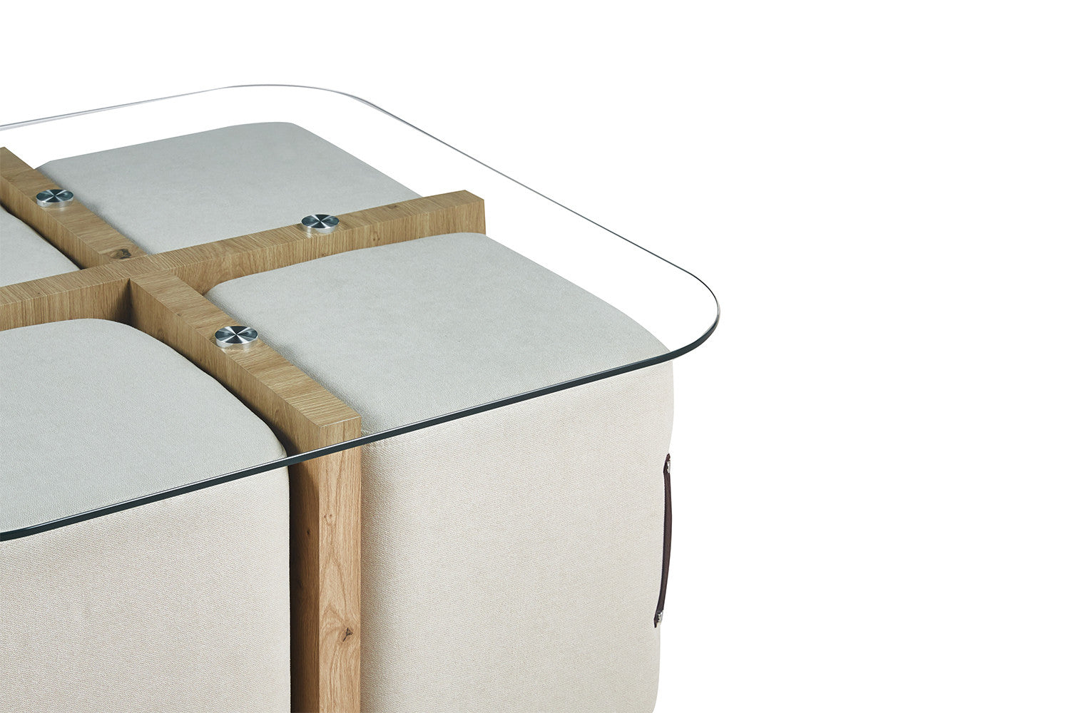 Salontafel lunor met 4 poefs stof Decor Oude eik