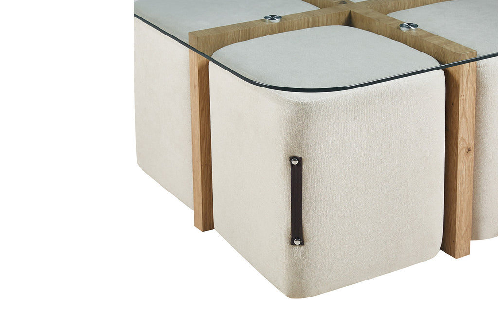Salontafel lunor met 4 poefs stof Decor Oude eik