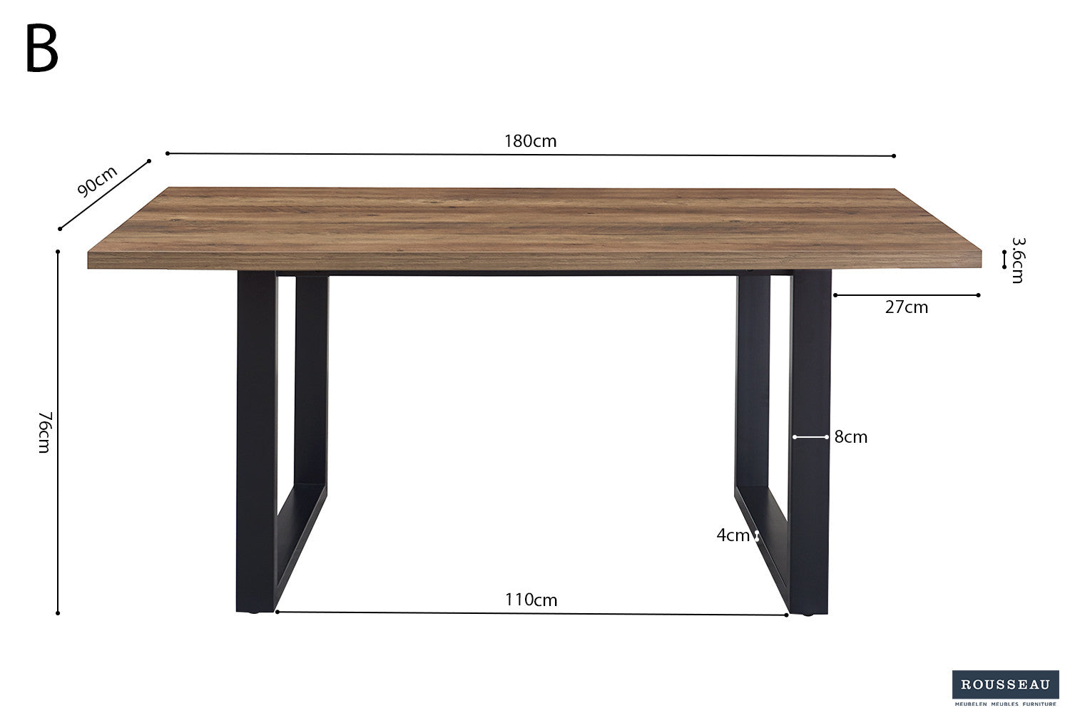 Tafel don 180 cm Decor Mango