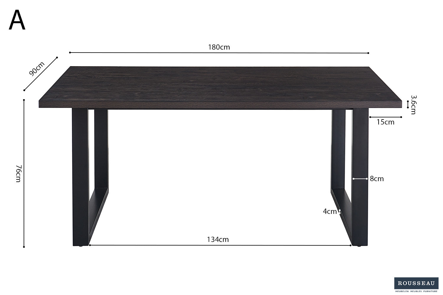 Tafel don 180 cm Decor Donkerbruin