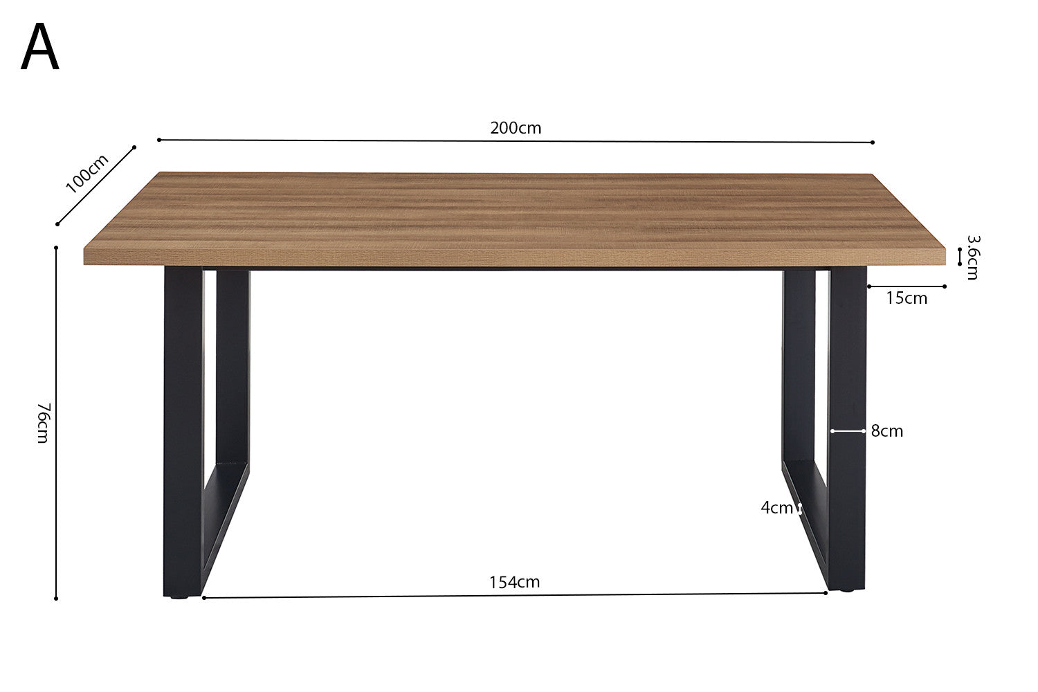 Tafel don 200 cm Decor Oude Eik