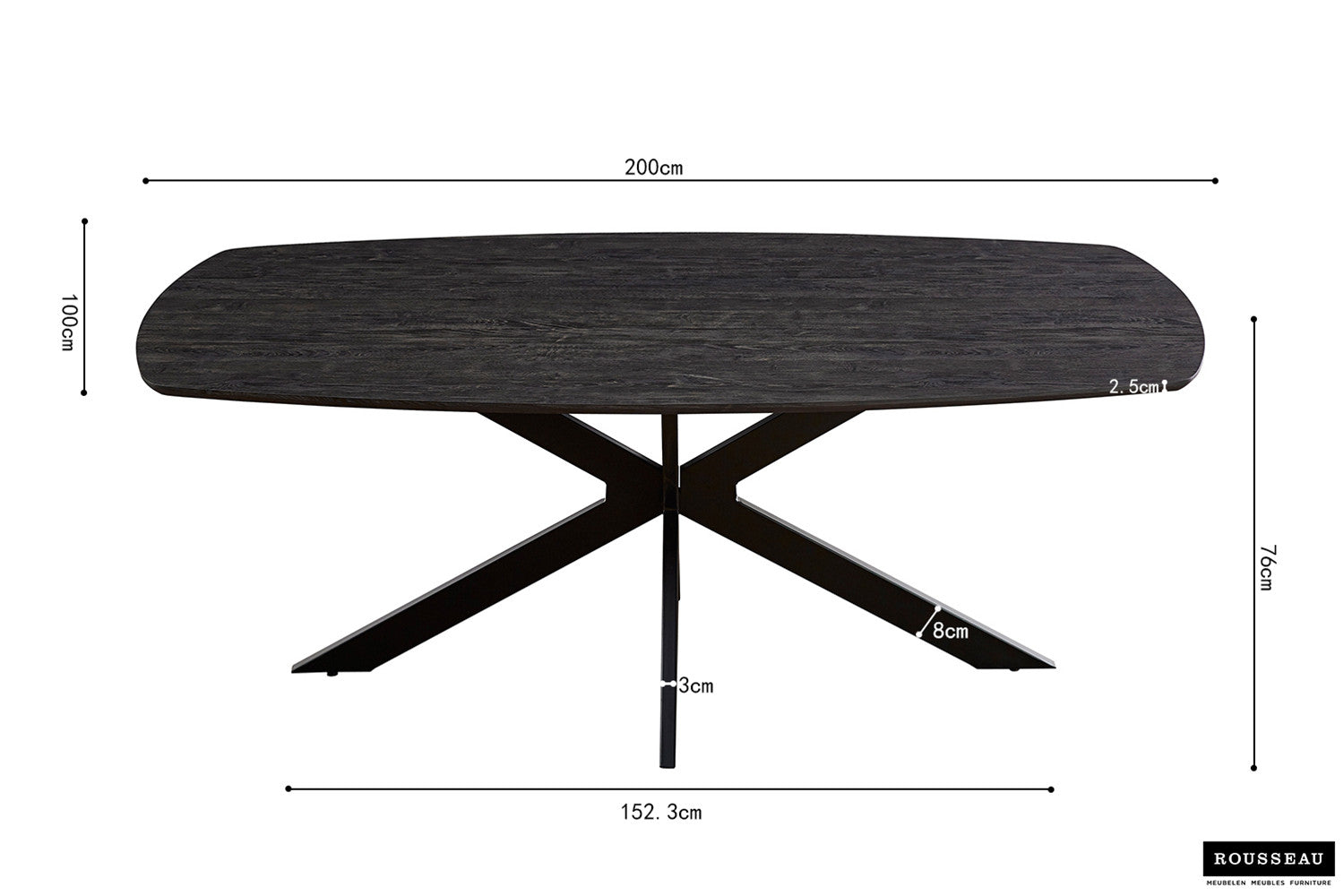 Tafel tanto 200 cm Deens Ovaal Decor Donkerbruin