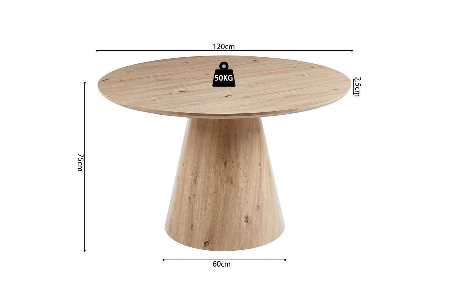 Tafel lune 120 cm Rond Decor Oude eik