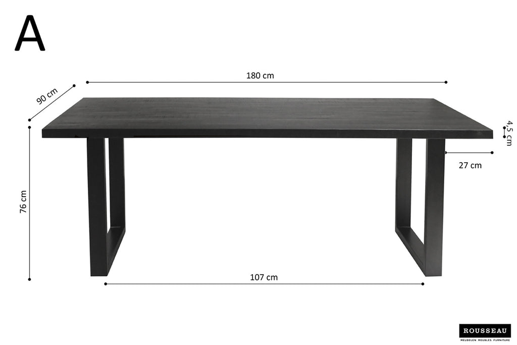 Tafel panella 180 cm Rechthoekig Mango hout zwart