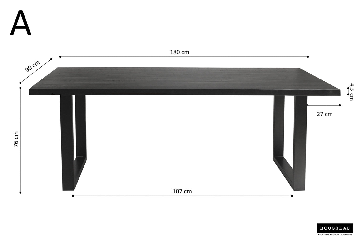 Tafel panella 180 cm Rechthoekig Mango hout zwart