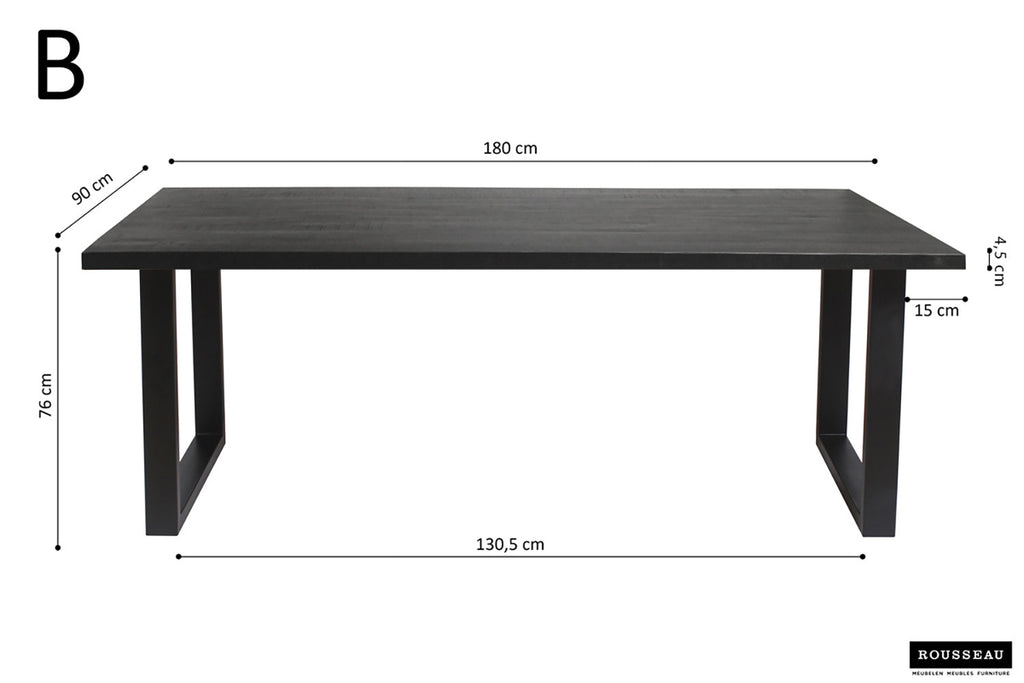 Tafel panella 180 cm Rechthoekig Mango hout zwart