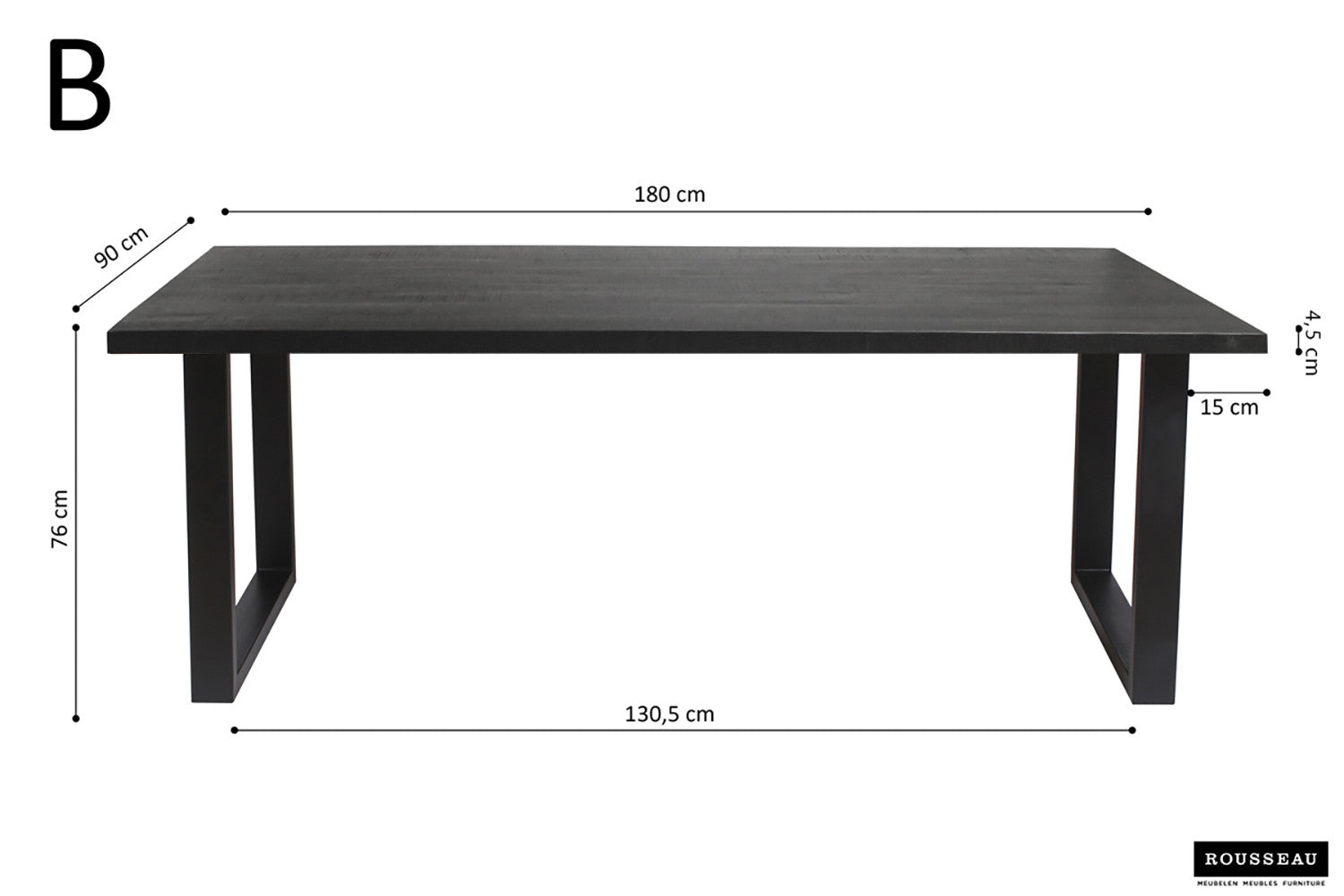 Tafel panella 180 cm Rechthoekig Mango hout zwart