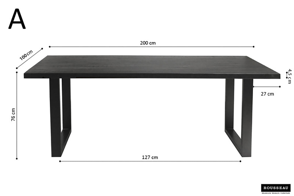 Tafel panella 200 cm Rechthoekig Mango hout zwart