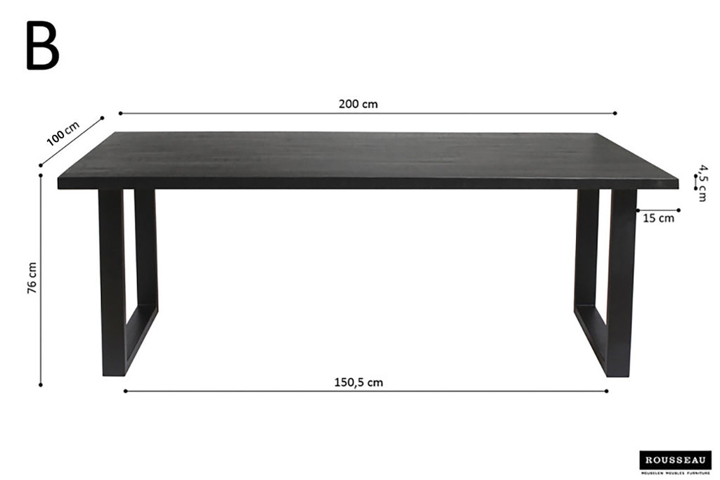 Tafel panella 200 cm Rechthoekig Mango hout zwart
