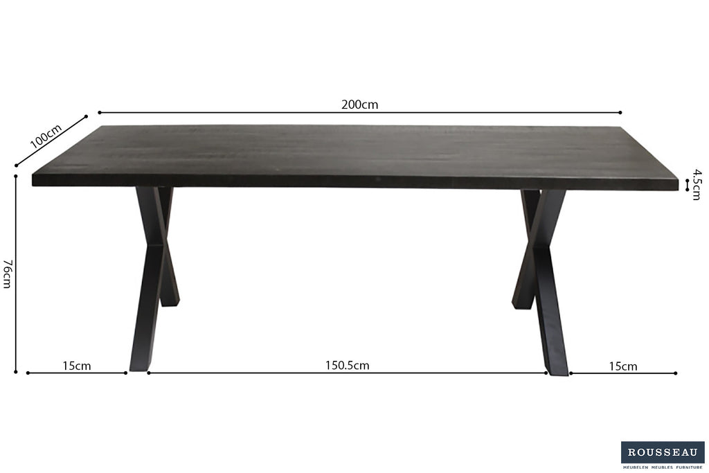 Tafel 'Elena' 200 cm Rechthoekig Mango hout zwart