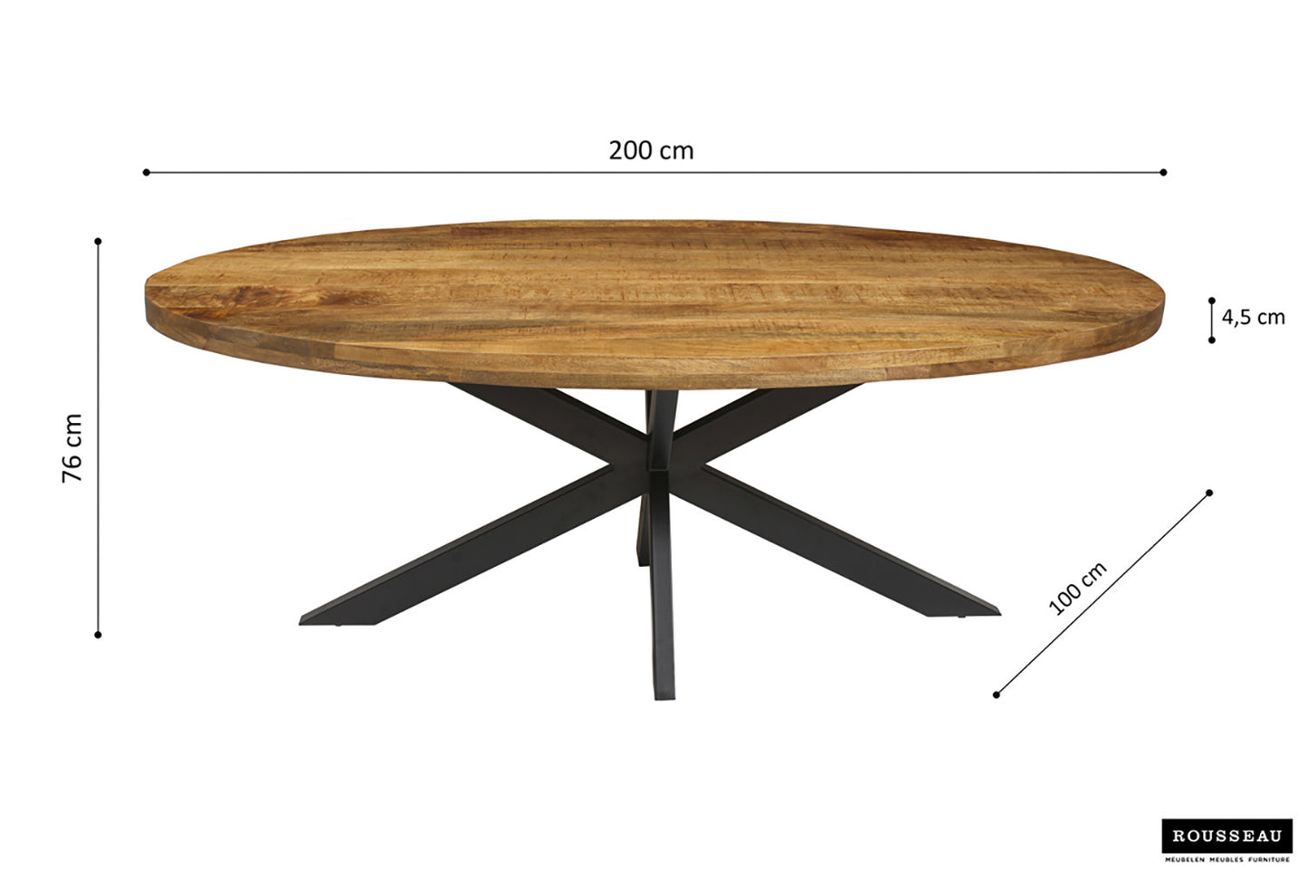 Tafel fract 200 cm Ovaal Mango hout