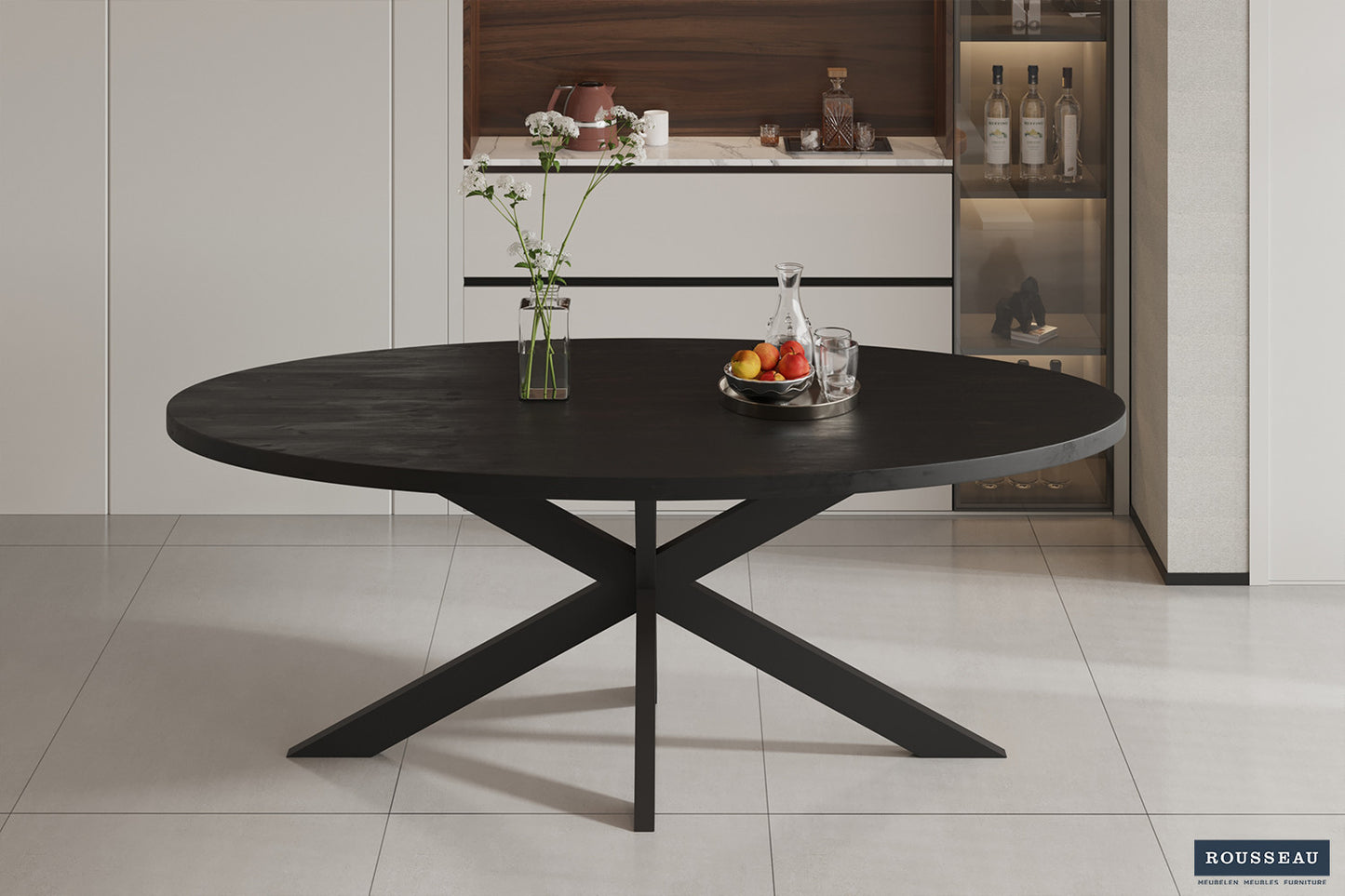 Tafel fract 200 cm Ovaal Mango hout zwart