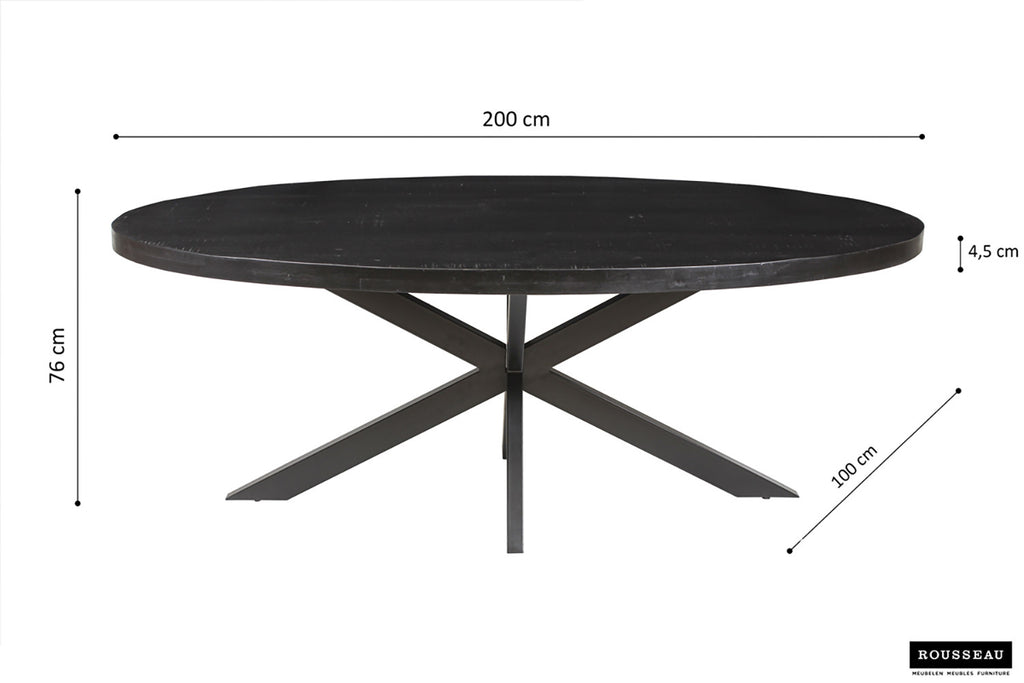 Tafel fract 200 cm Ovaal Mango hout zwart