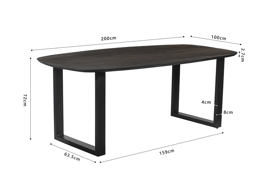 Tafel pacific 200 cm U-Poot Ovaal Mango hout Zwart