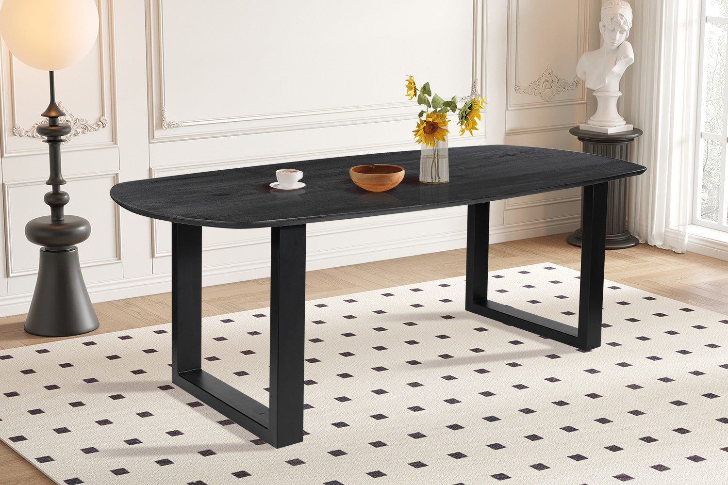 Tafel virtuo 220x100 cm Deens Ovaal U-Poot Mango hout Zwart