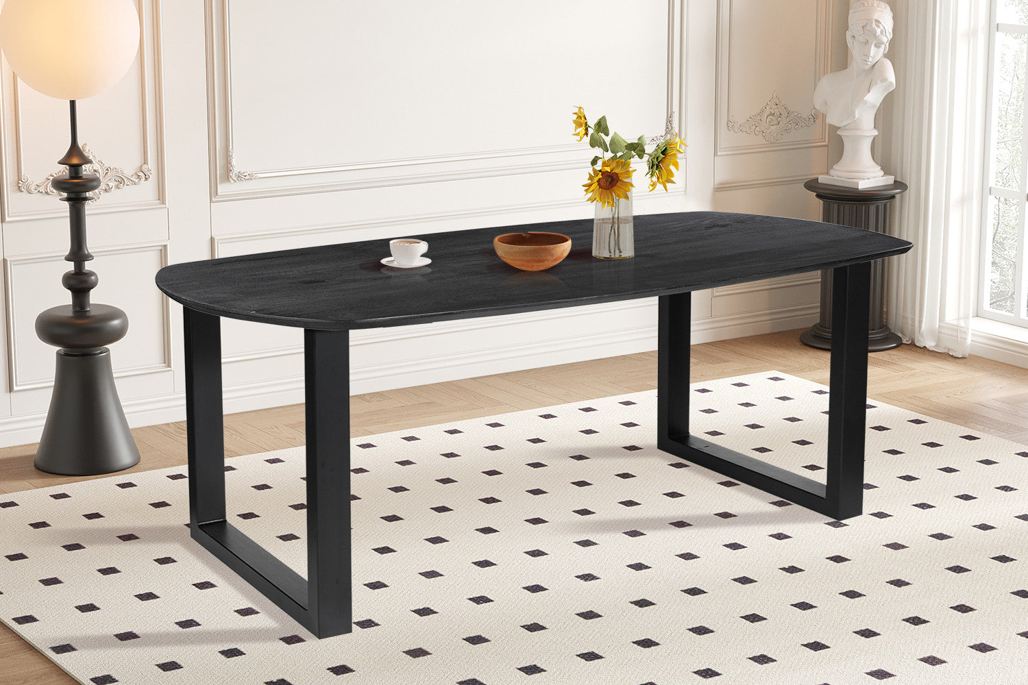 Tafel virtuo 220x100 cm Deens Ovaal U-Poot Mango hout Zwart