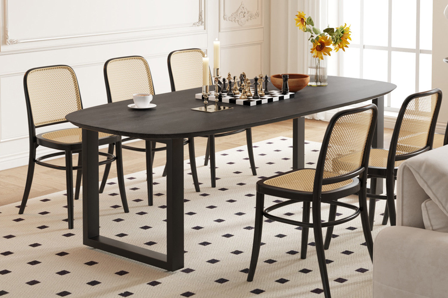 Tafel virtuo 220x100 cm Deens Ovaal U-Poot Mango hout Zwart