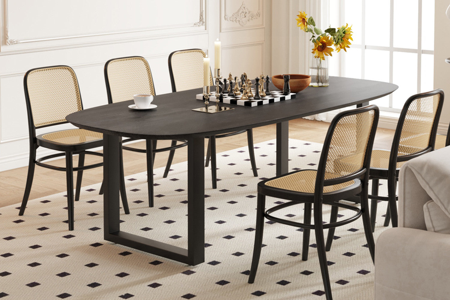 Tafel virtuo 220x100 cm Deens Ovaal U-Poot Mango hout Zwart