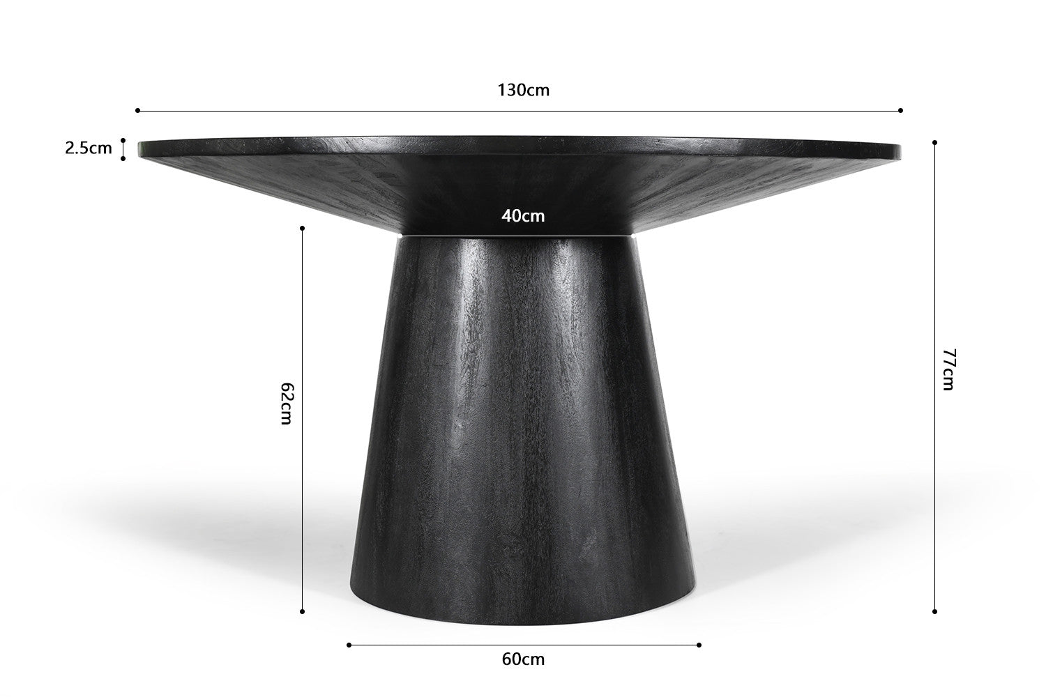 Tafel virtuo 130 cm Rond Mango hout Zwart