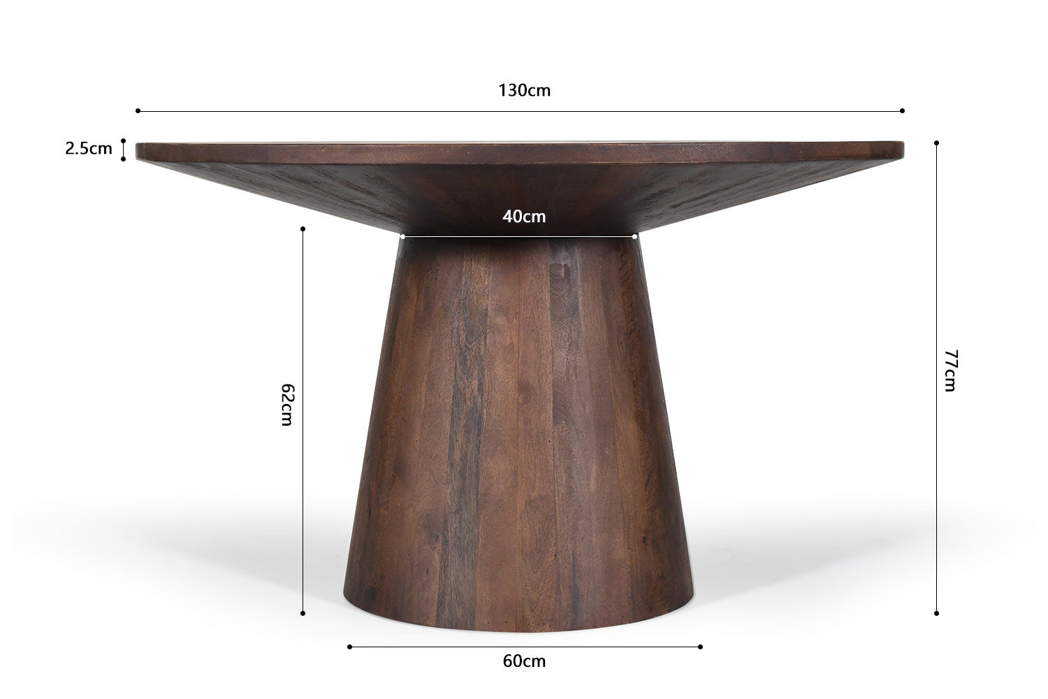 Tafel virtuo 130 cm Rond Mango hout Bruin