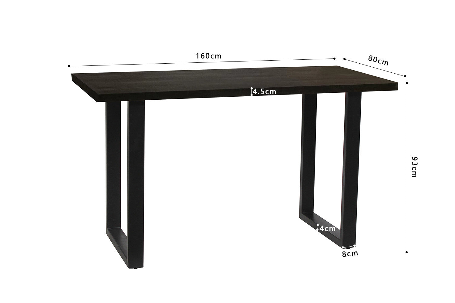 Countertafel vlak 160 cm Mango hout zwart - H 93cm