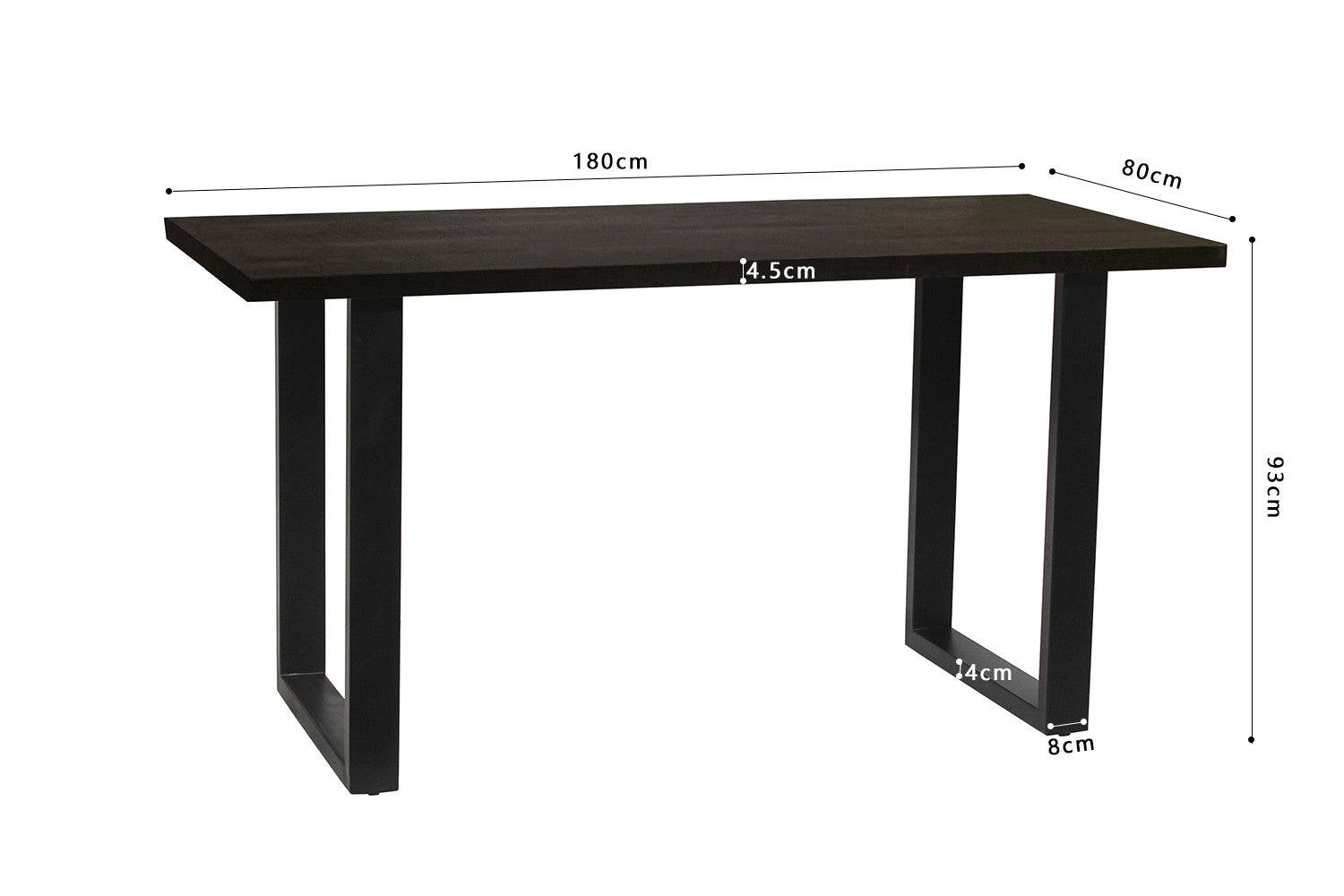 Countertafel vlak 180 cm Mango hout zwart - H 93cm