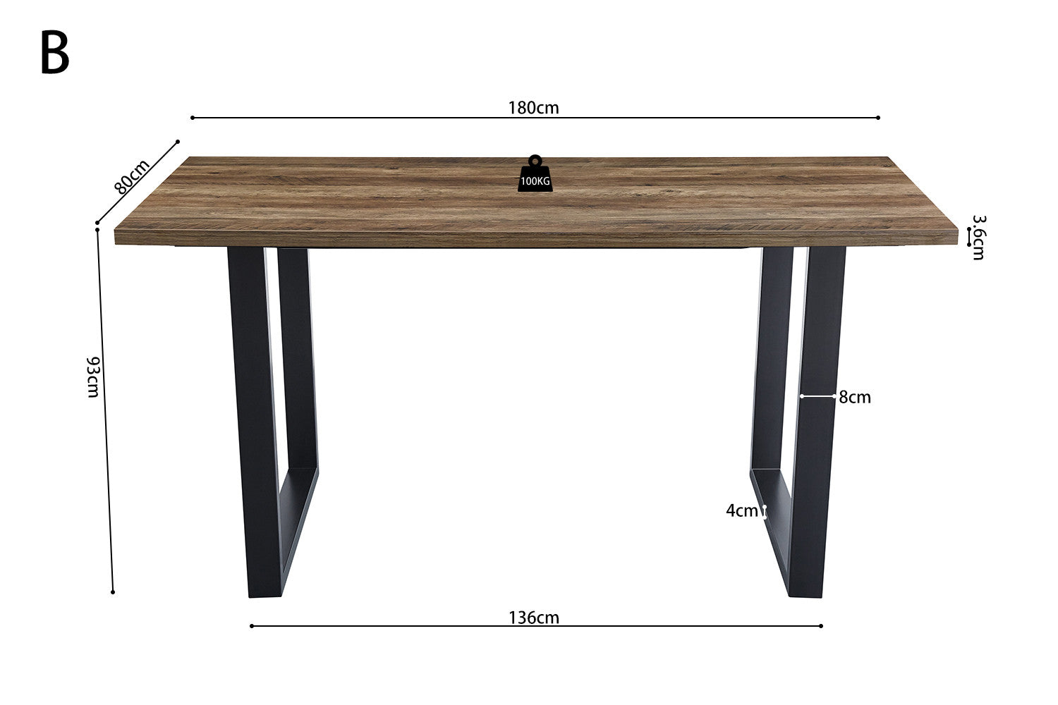 Countertafel contour 180 cm Decor Mango - H 93 cm