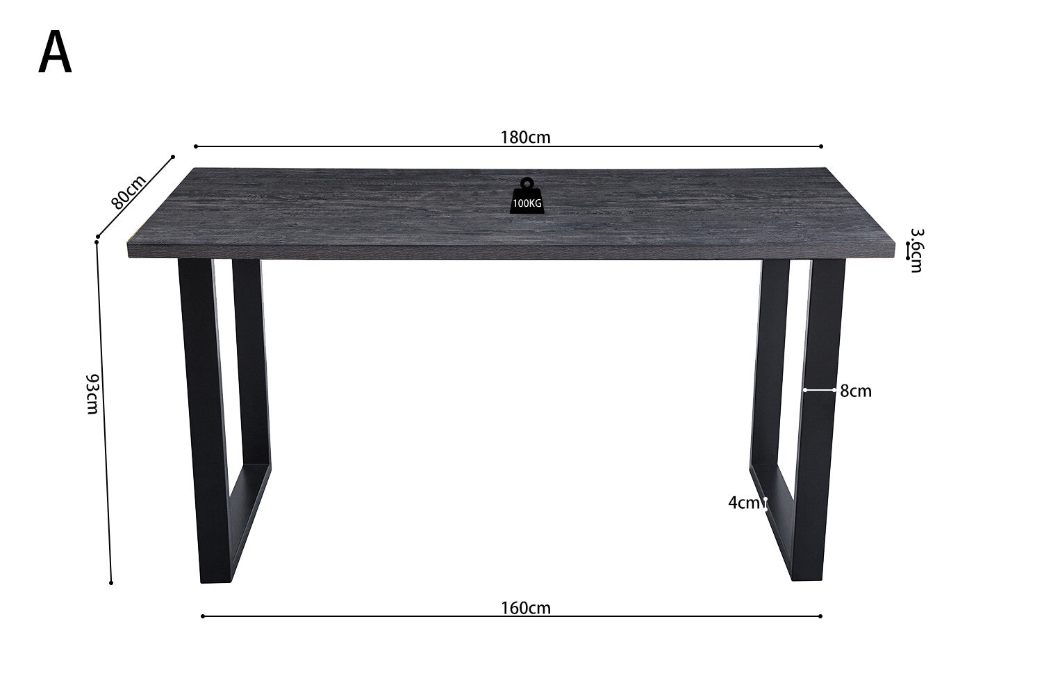 Countertafel contour 180 cm Decor Donkerbruin - H 93 cm