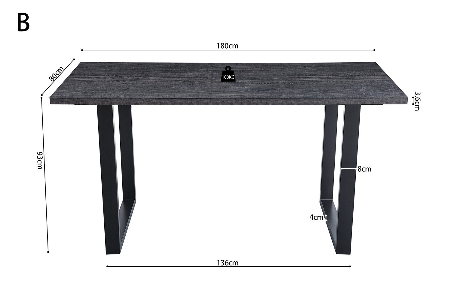 Countertafel contour 180 cm Decor Donkerbruin - H 93 cm