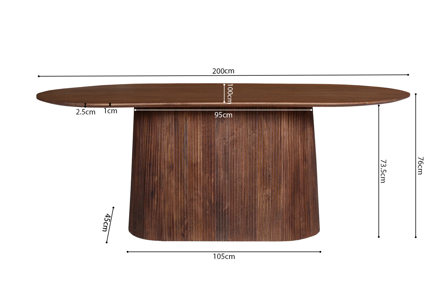 Tafel arc 200 cm Ovaal Mango hout Lichtbruin