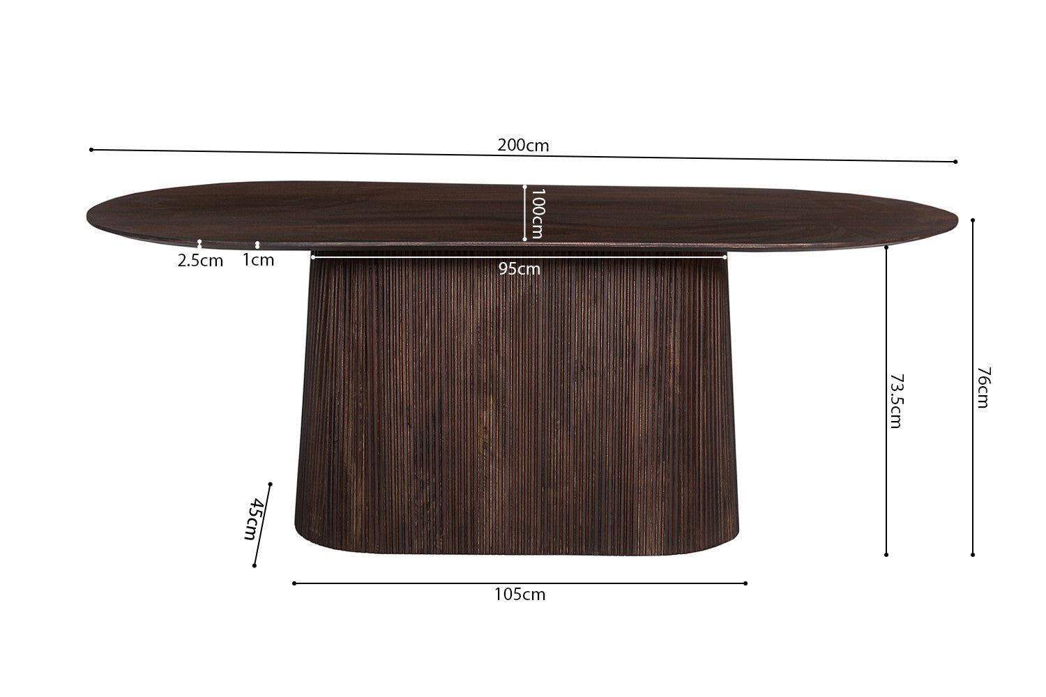 Tafel arc 200 cm Ovaal Mango hout Donkerbruin