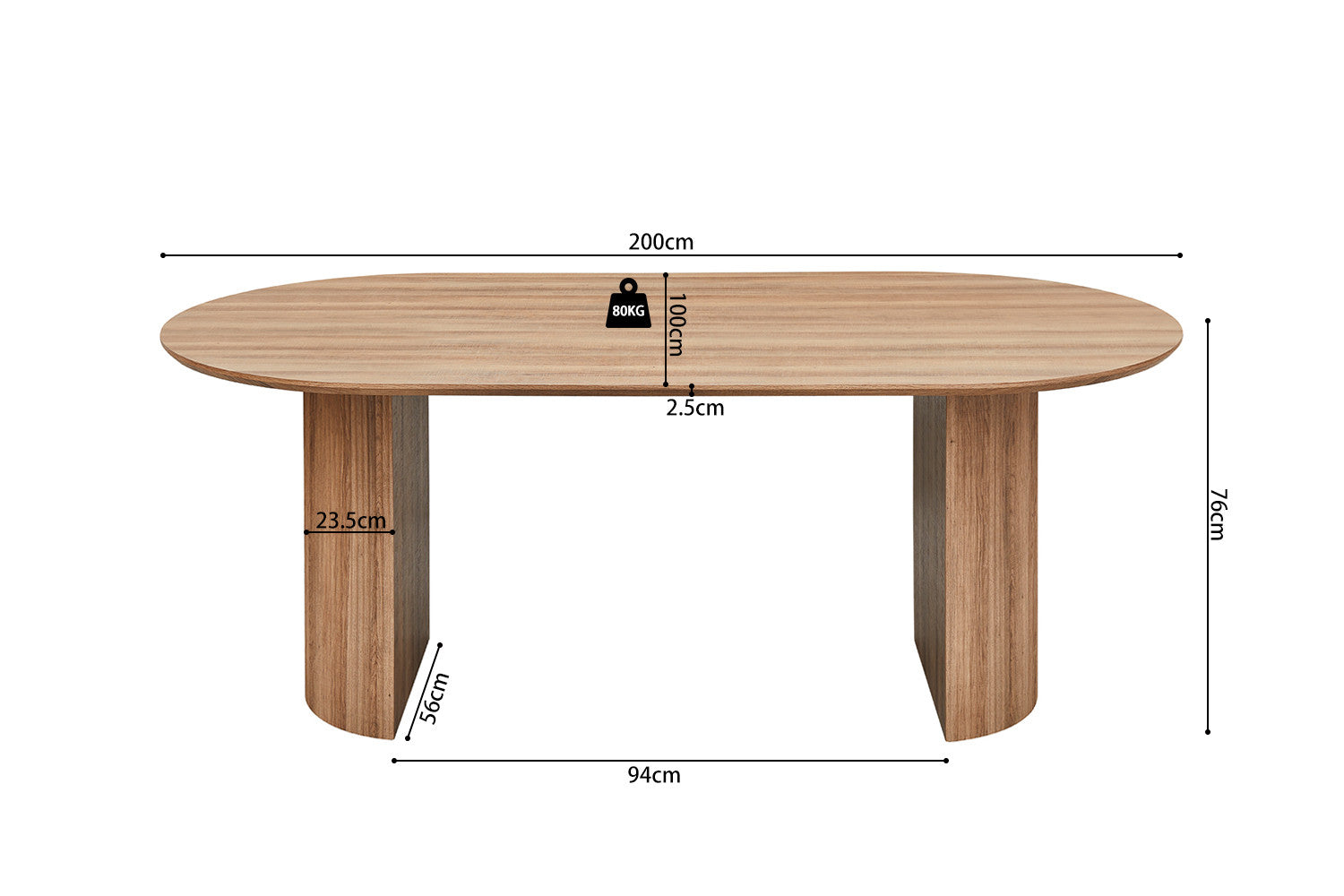 Tafel zent 200 cm Ovaal Decor Oude eik