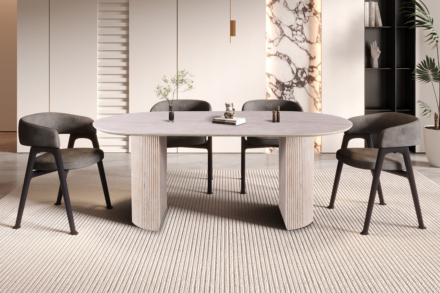 Tafel grind 200 cm Ovaal Decor Travertin Beige