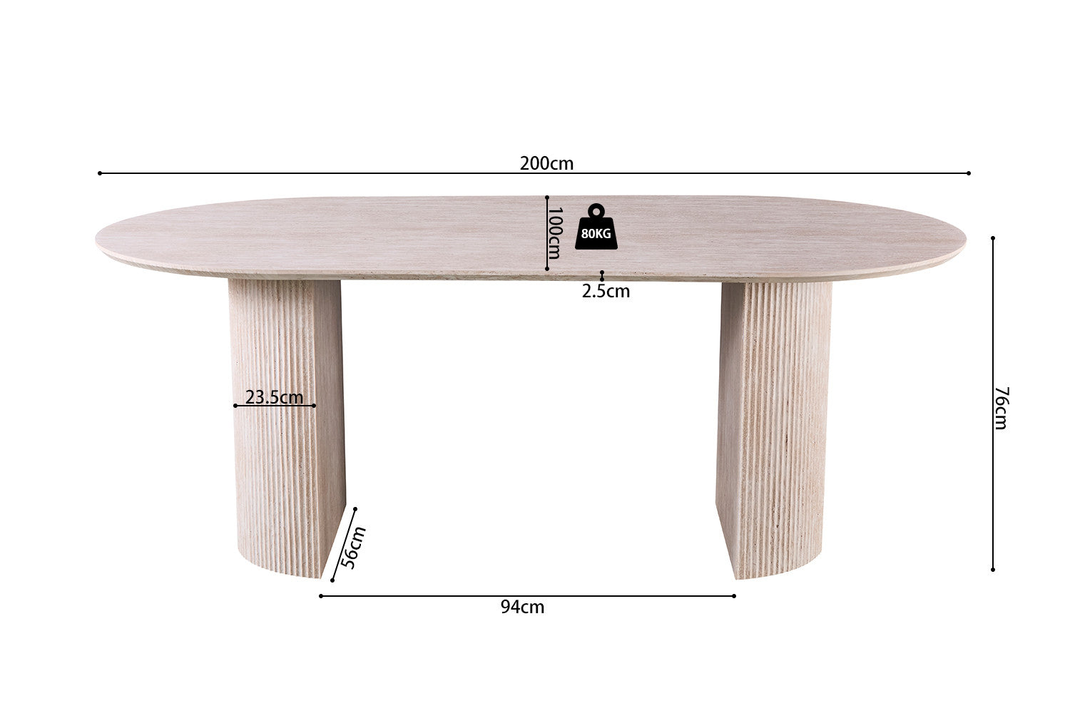 Tafel grind 200 cm Ovaal Decor Travertin Beige
