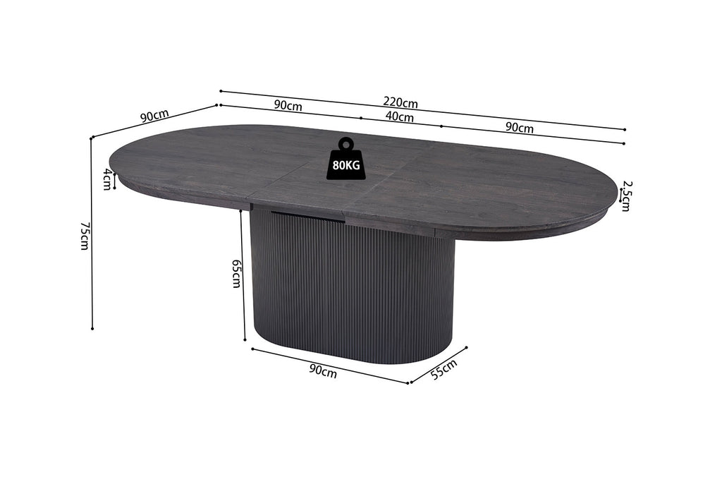 Uitschuifbare tafel kiran 180-220 cm Ovaal Decor Donkerbruin