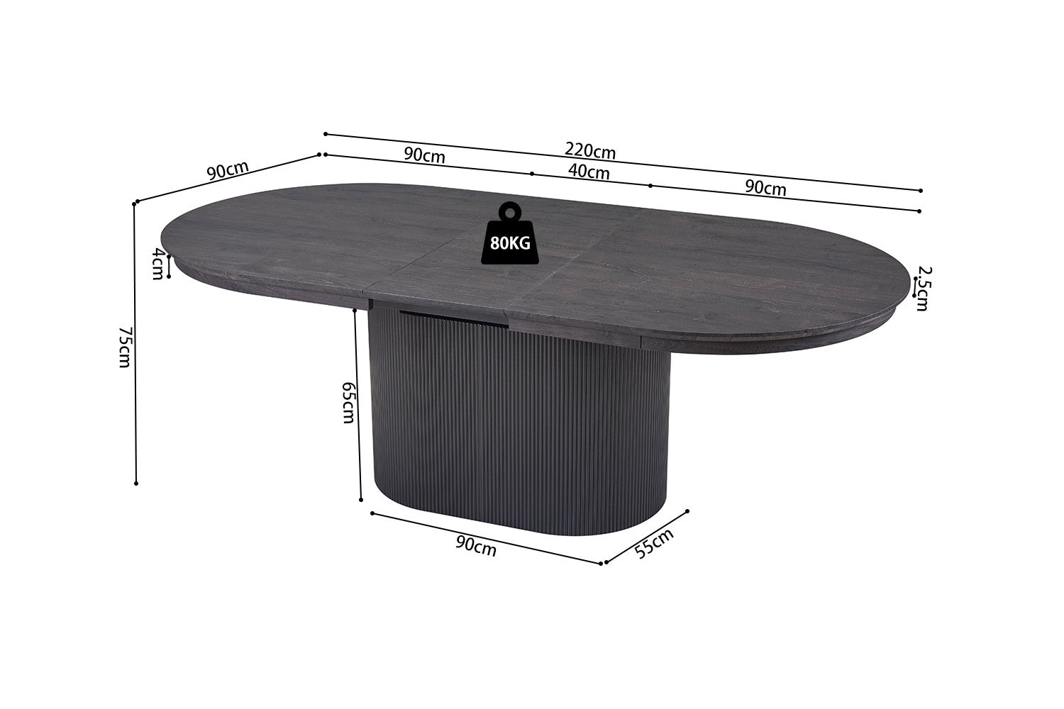 Uitschuifbare tafel kiran 180-220 cm Ovaal Decor Donkerbruin